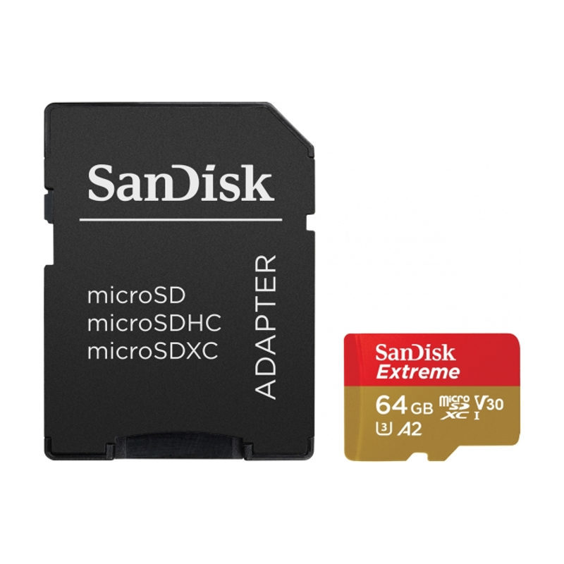 SanDisk 64GB Micro SD Extreme UHS-I U3 A2 V30 170MB/s geheugenkaart + adapter – Rescue Pro DL 1Y