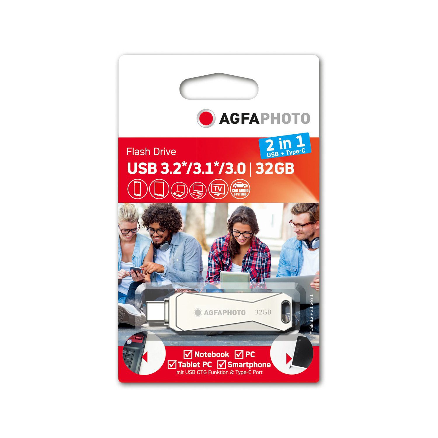AgfaPhoto 32GB OTG 2-in-1 USB 3.0 Silver USB-stick | Cameranu