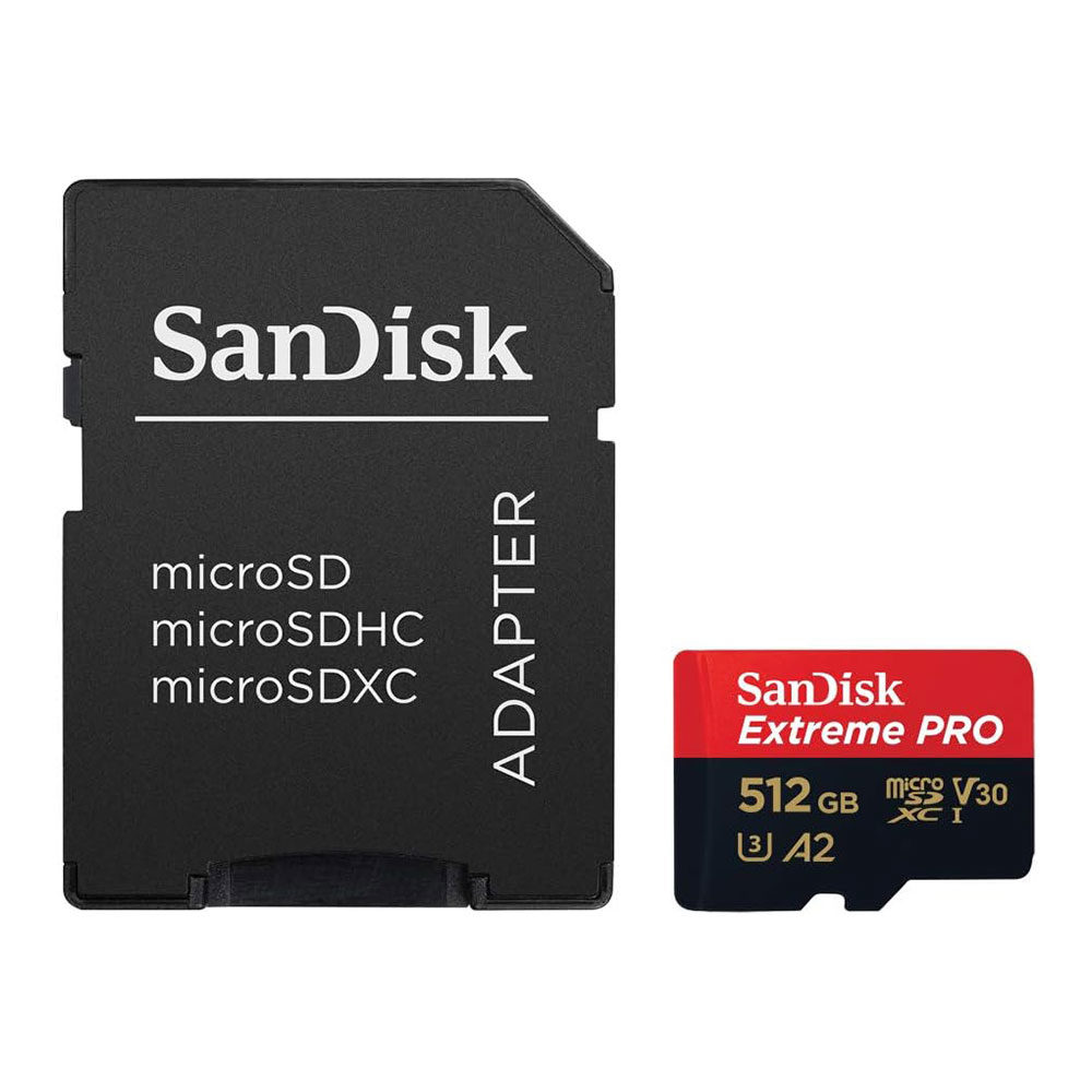 CameraNU SanDisk 512GB Micro SD Extreme Pro UHS-I U3 A2 V30 200MB/s geheugenkaart + adapter aanbieding