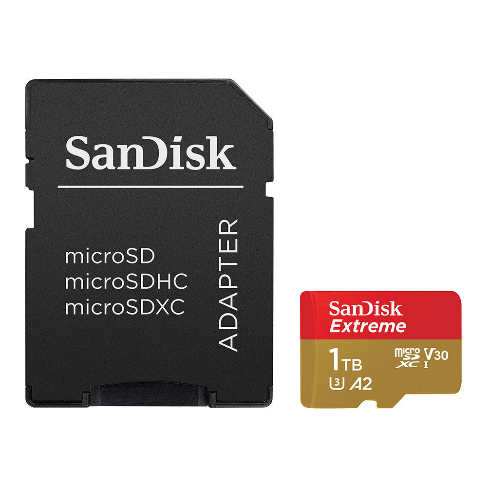 CameraNU SanDisk 1TB Micro SD Extreme UHS-I U3 A2 V30 190MB/s geheugenkaart + adapter - Rescue Pro DL 1Y aanbieding