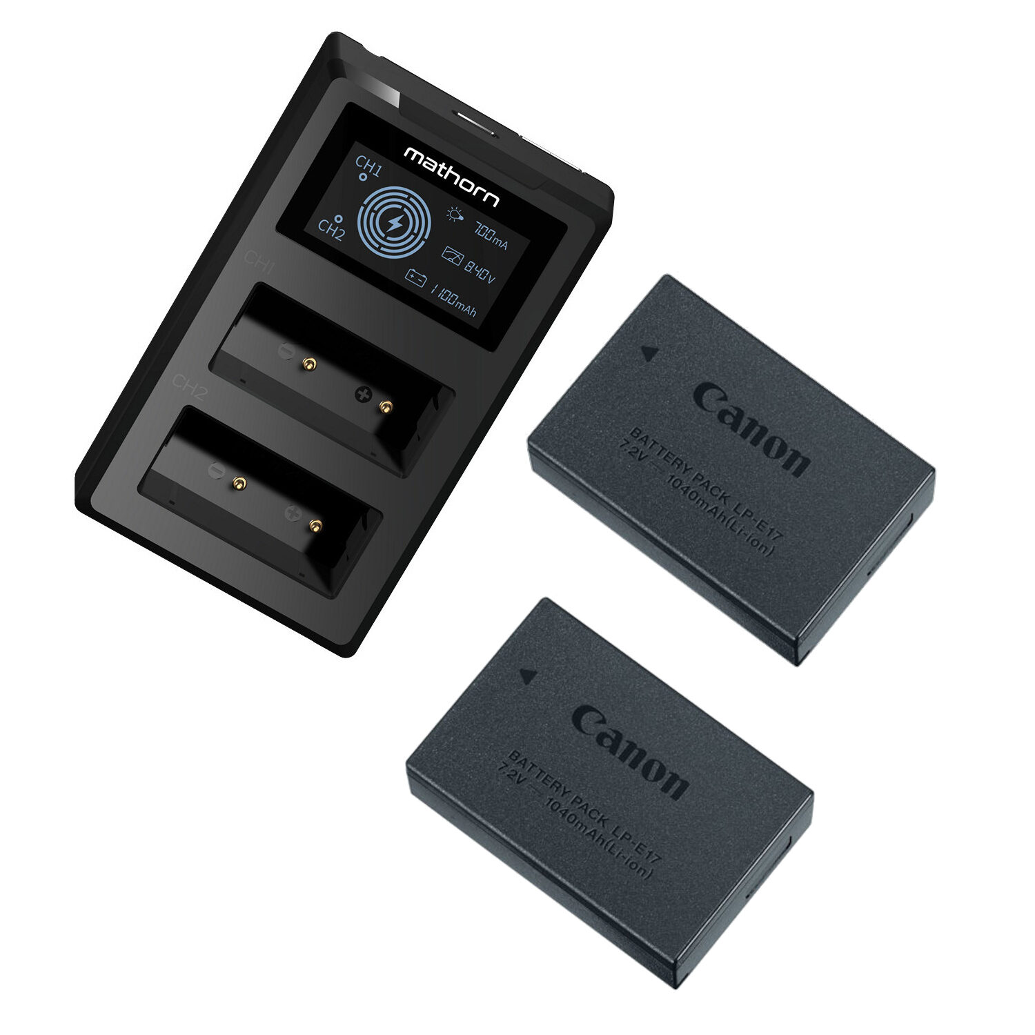 Mathorn MBC-D107 acculader + 2x Canon LP-E17 accu