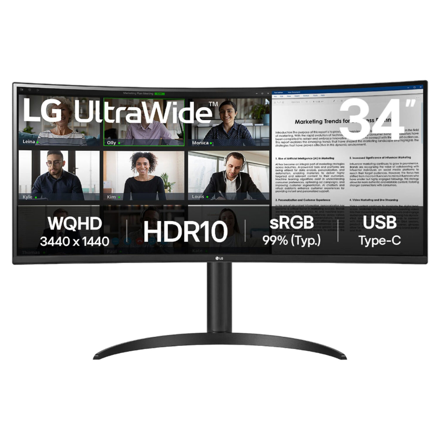 LG UltraWide 34WR55QK-B - 34 inch - 3440 x 1440 (UWQHD) - VA-paneel - in hoogte verstelbaar