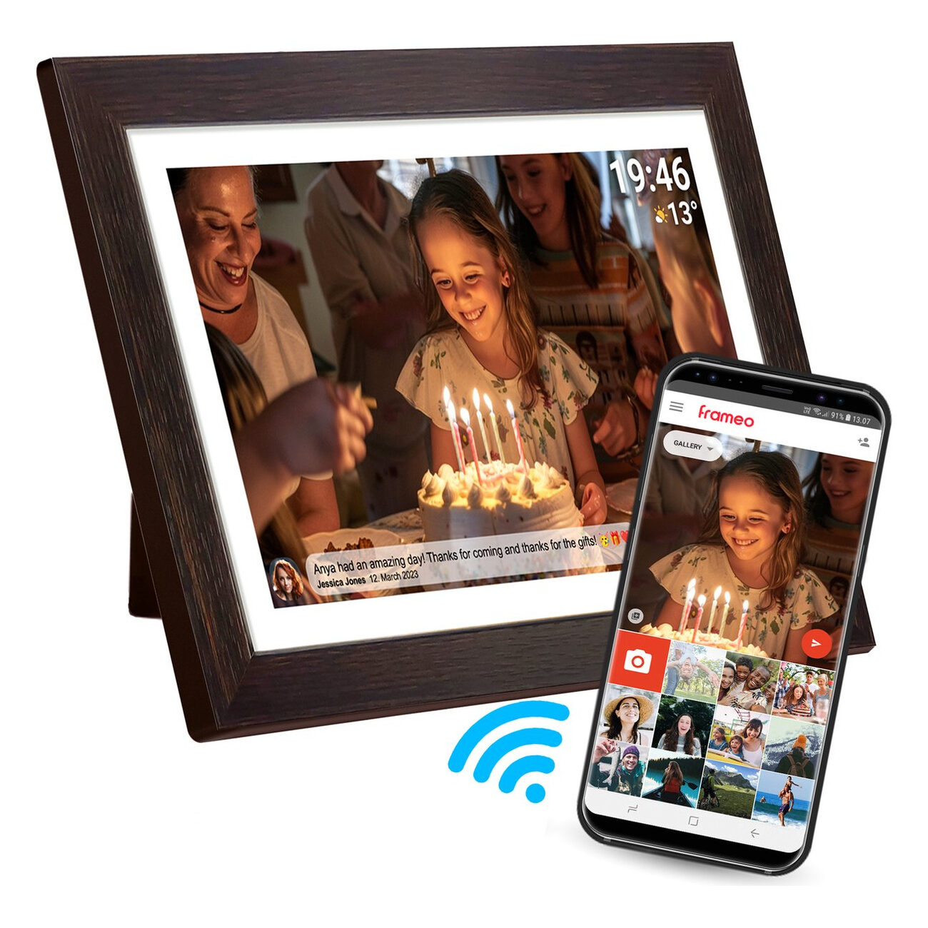 Denver Digitale Fotolijst 15.6 Inch - Hout - XL - Full HD - Frameo App - Fotokader - WiFi - 16GB - IPS Touchscreen - PFF1543DW