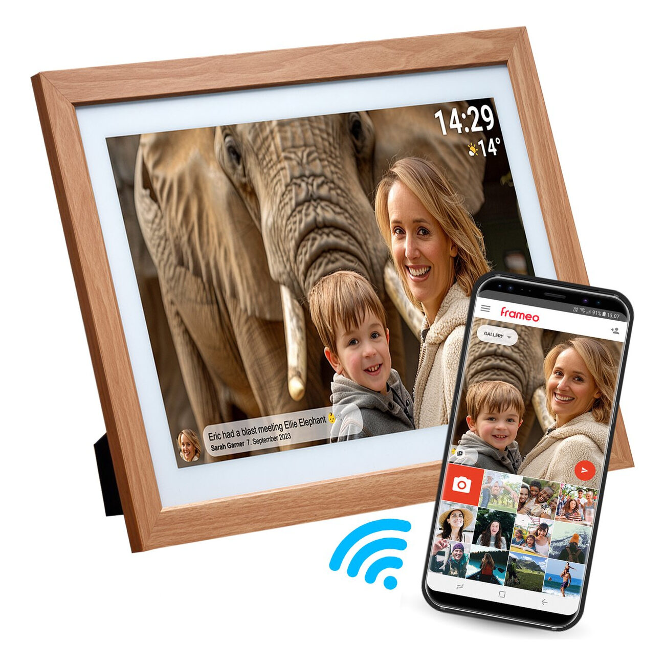 Denver Digitale Fotolijst 21.5 inch - XXL - HOUT - FULL HD - Frameo App - Fotokader - Model 2023 - WiFi - 32GB - IPS Touchscreen - PFF2162LW