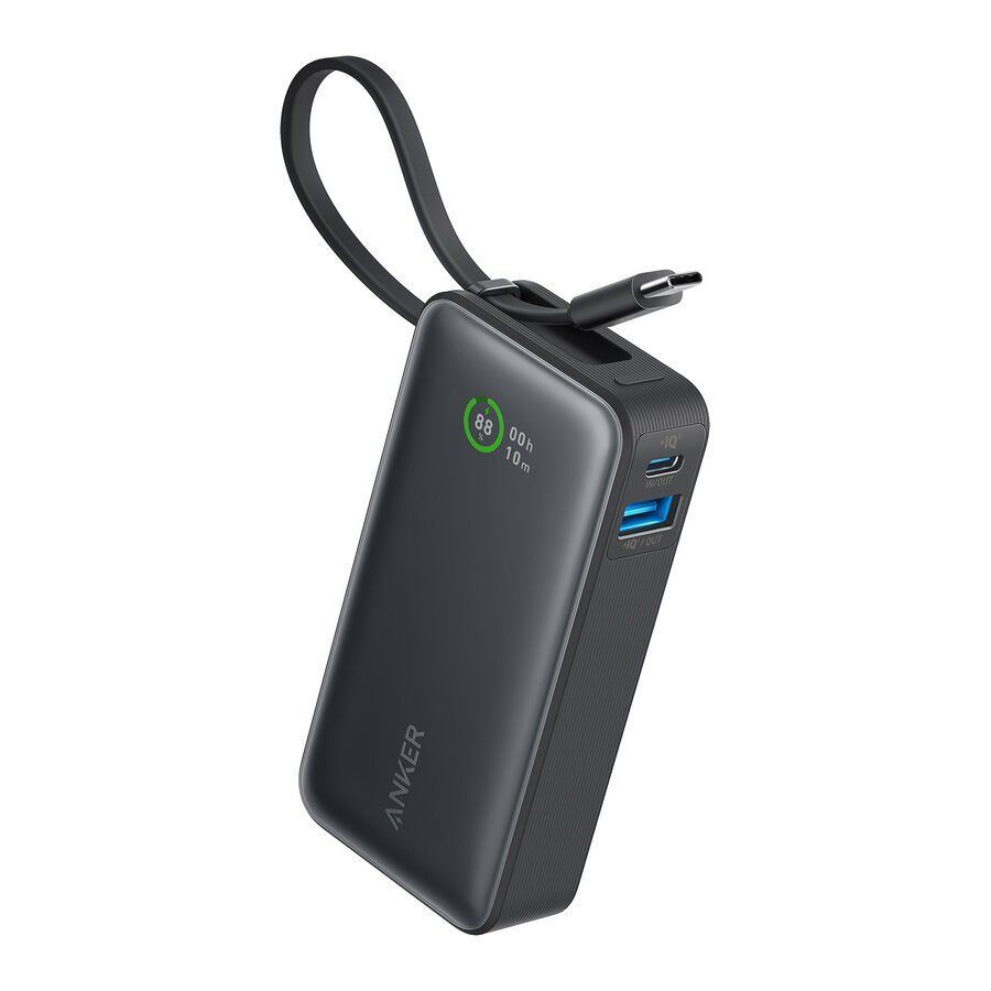 Anker-Nano powerbank-10.000 mAh powerbank met ingebouwde USB-C-kabel -PD 30 W maximaal vermogen met 1 x USB-C 1 x USB-A compatibel met iPhone 15/14-serie MacBook Galaxy iPad AirPods en nog veel