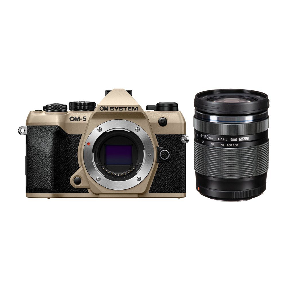 OM SYSTEM OM-5 Mark II systeemcamera Beige + 14-150mm f/4.0-5.6 II Zwart