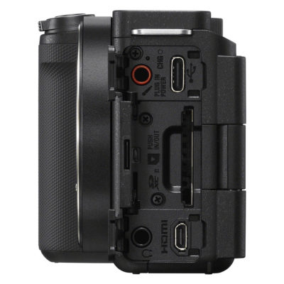 Sony ZV-E10 II content creator camera + ECM-M1 aansluitingen zijkant links