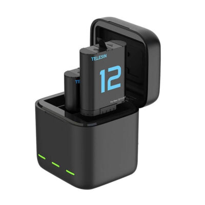 Telesin Triple Battery Charger Box met 2x Double Arc Accu voor GoPro 12/11/10/9